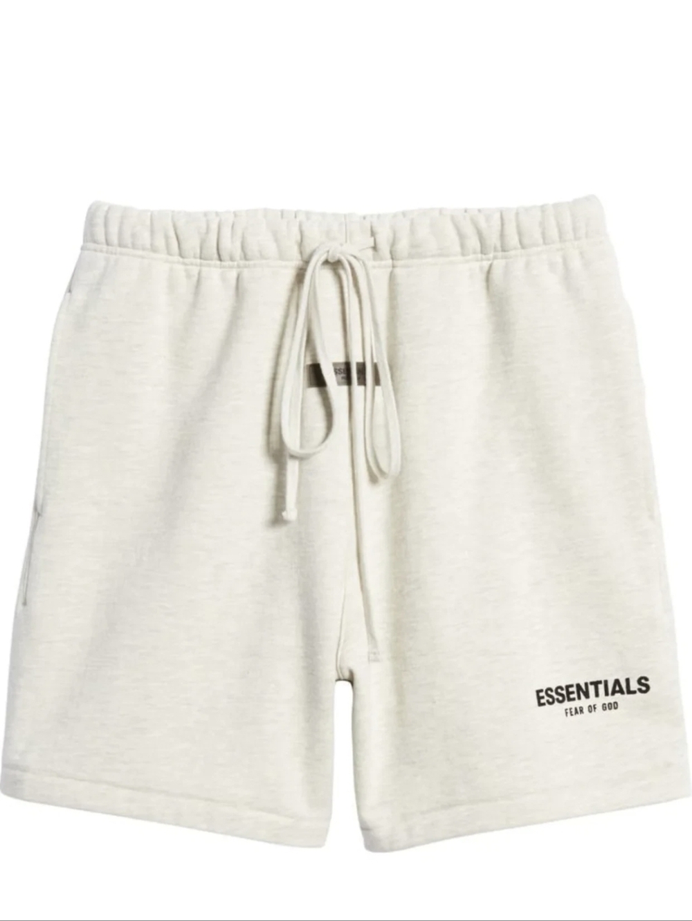 Essentials Men’s Cream Flat Front Shorts with Black Logo XL